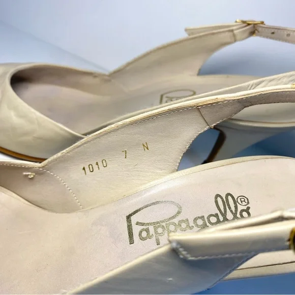 Vintage‎ Pappagallo Nude/Cream Leather Sling-back High Heel Pumps Peep-toe 7 N - Picture 5 of 8